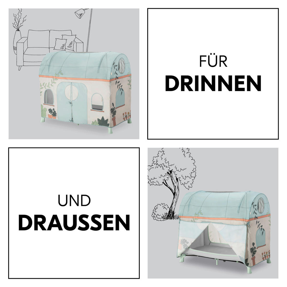 REISEBETT-SPIELZELT - Türkis, Basics, Textil (68/98/130cm) - Hauck