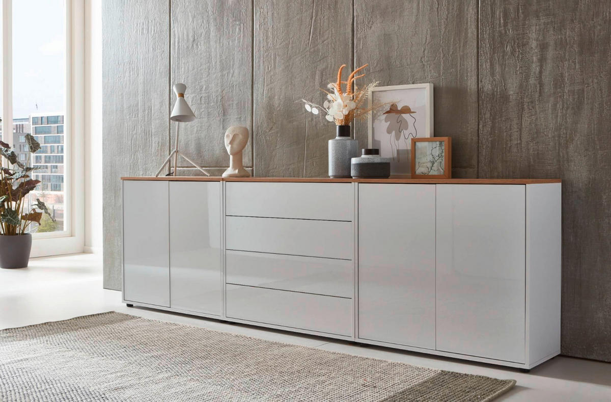 SIDEBOARD Mailand Set 5  in 237/73/33 cm  - Weiß Hochglanz/Schwarz, MODERN, Holzwerkstoff/Kunststoff (237/73/33cm) - MID.YOU