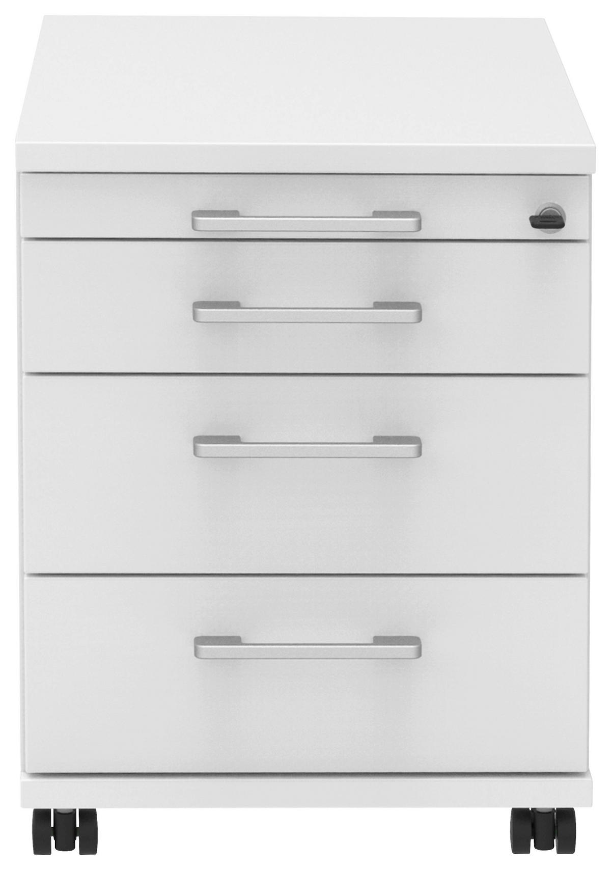 ROLLCONTAINER 42,7/54,4/60 cm  - Weiss/Alufarben, Konventionell, Holzwerkstoff/Metall (42,7/54,4/60cm) - Moderano