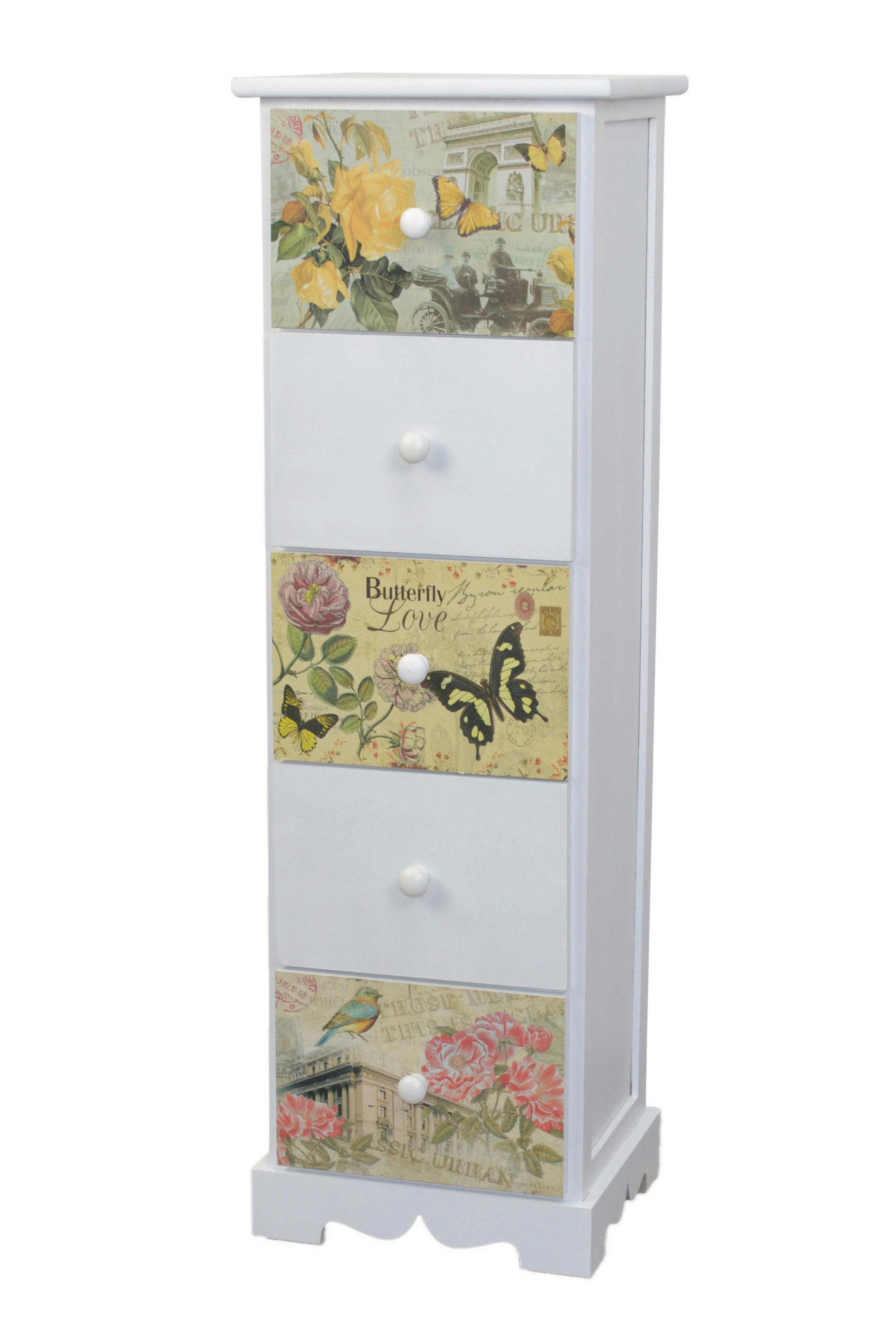 KOMMODE , , 5 Schublade(n)  - Multicolor/Weiß, Design, Holzwerkstoff (25/30/94,5cm) - MID.YOU