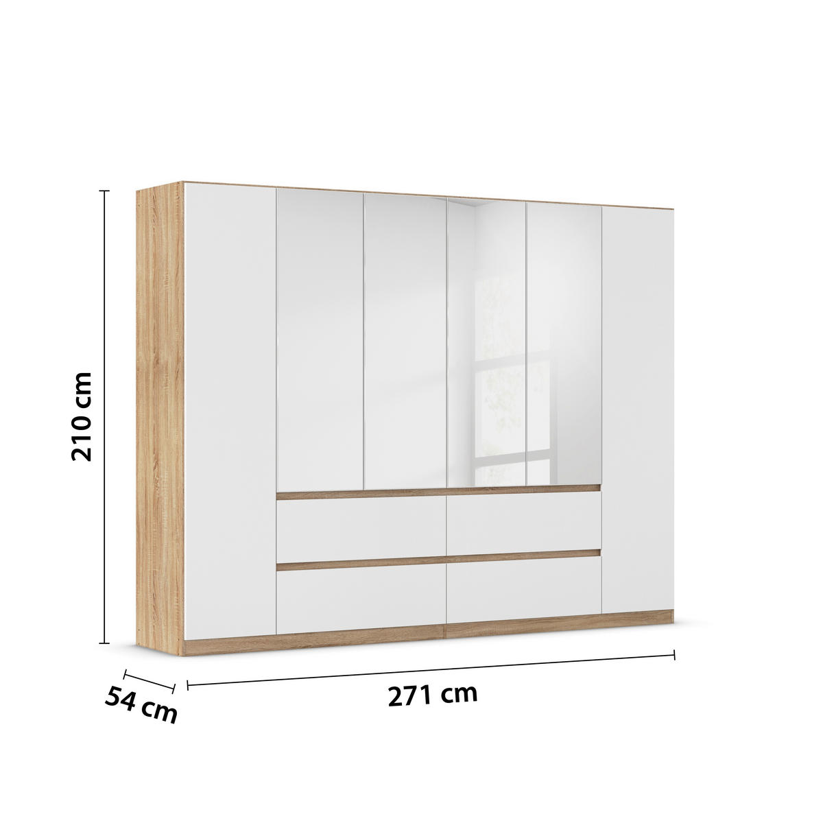 DREHTÜRENSCHRANK in Weiss, Eichefarben  - Weiss/Eichefarben, Basics, Holzwerkstoff (271/210/54cm) - Rauch Möbel