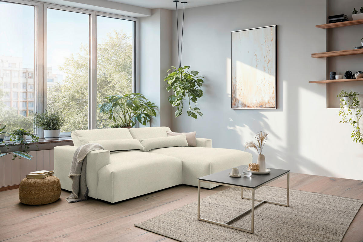 ECKSOFA Felicia in Chenille Weiß  267/187 cm  - Schwarz/Weiß, Design, Kunststoff/Textil (267/187cm) - Stylife