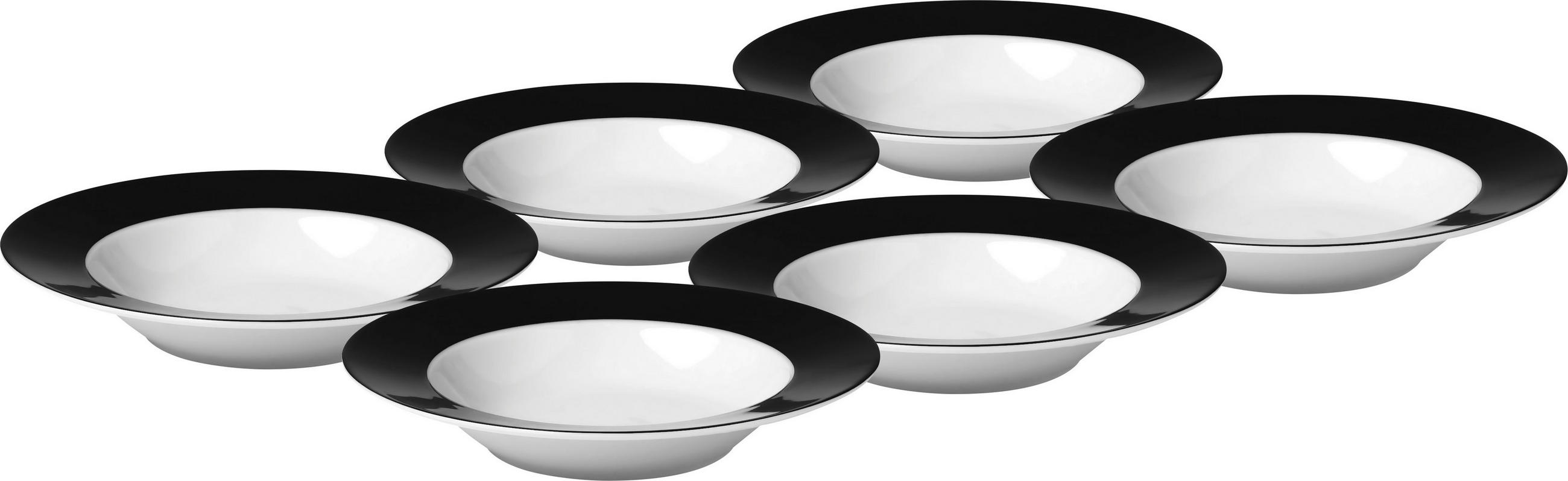 SUPPENTELLERSET VARIO 6-teilig  - Schwarz/Weiß, Basics, Keramik (21,5cm) - Van Well