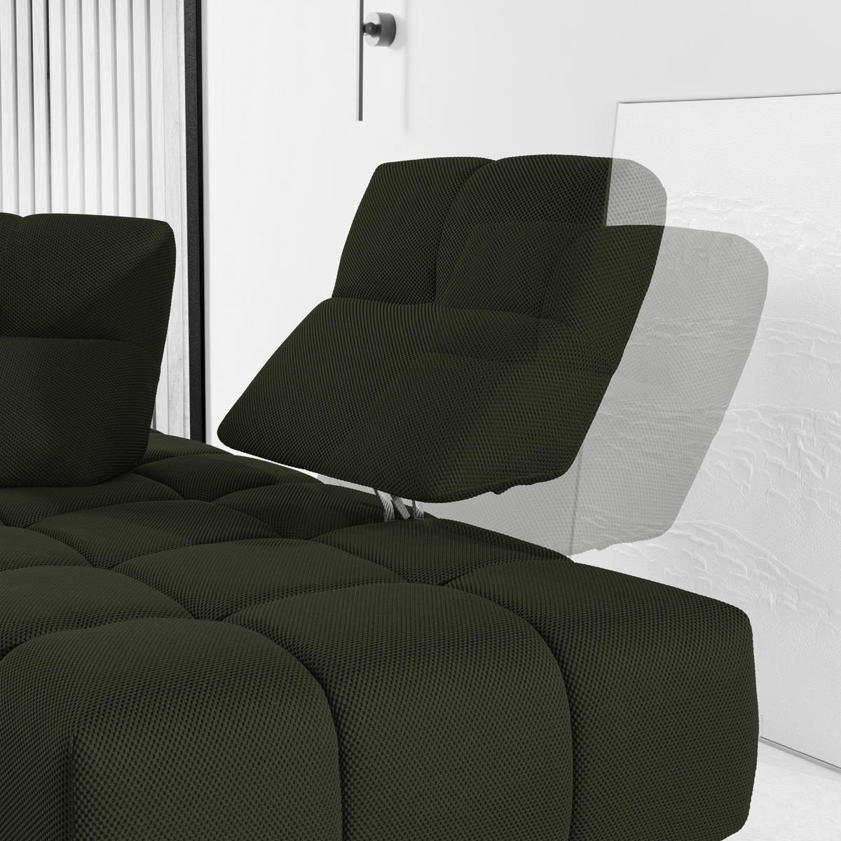 ECKSOFA in Struktur Olivgrün  - Schwarz/Olivgrün, Design, Kunststoff/Textil (313/233cm) - Emilio Belluti