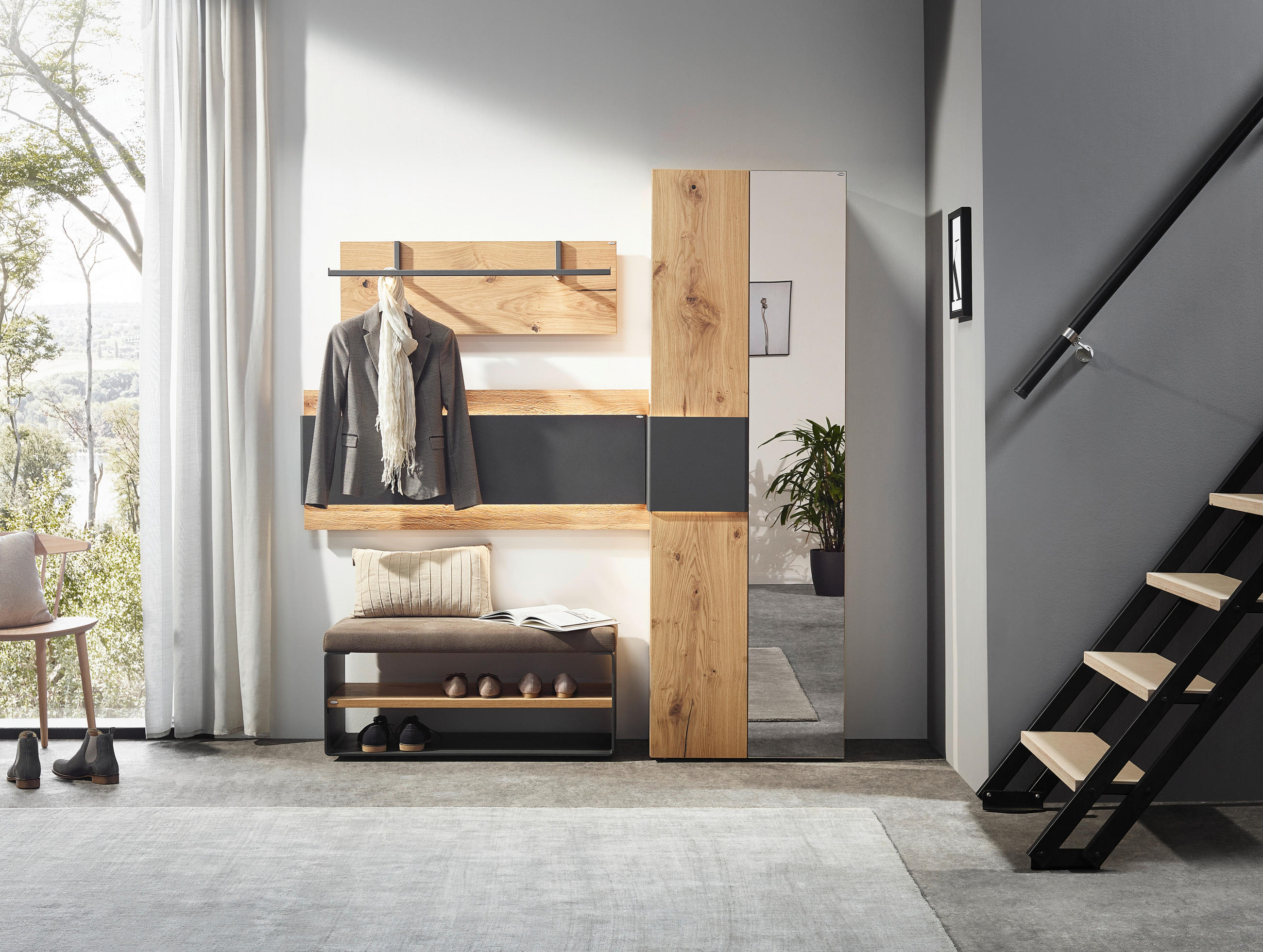 GARDEROBENSCHRANK  in 65,2/194/43,5 cm  - Eichefarben/Anthrazit, Natur, Holz/Metall (65,2/194/43,5cm) - Voglauer