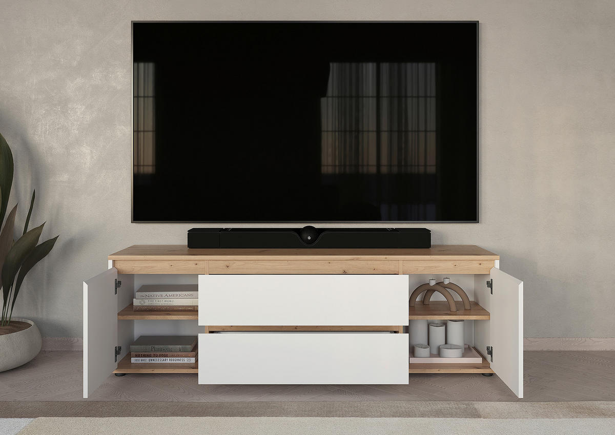 LOWBOARD  160/50/42 cm 2 Schublade(n) stehend  - Schwarz/Weiß, MODERN, Holzwerkstoff/Kunststoff (160/50/42cm) - Carryhome