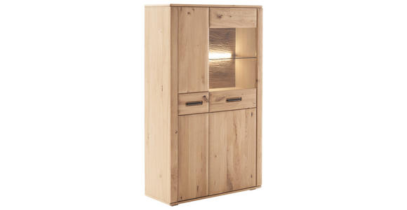 HIGHBOARD Asteiche, Balkeneiche furniert, massiv Eichefarben Einlegeböden  - Eichefarben/Anthrazit, KONVENTIONELL, Glas/Holz (94/157/37cm) - Cantus