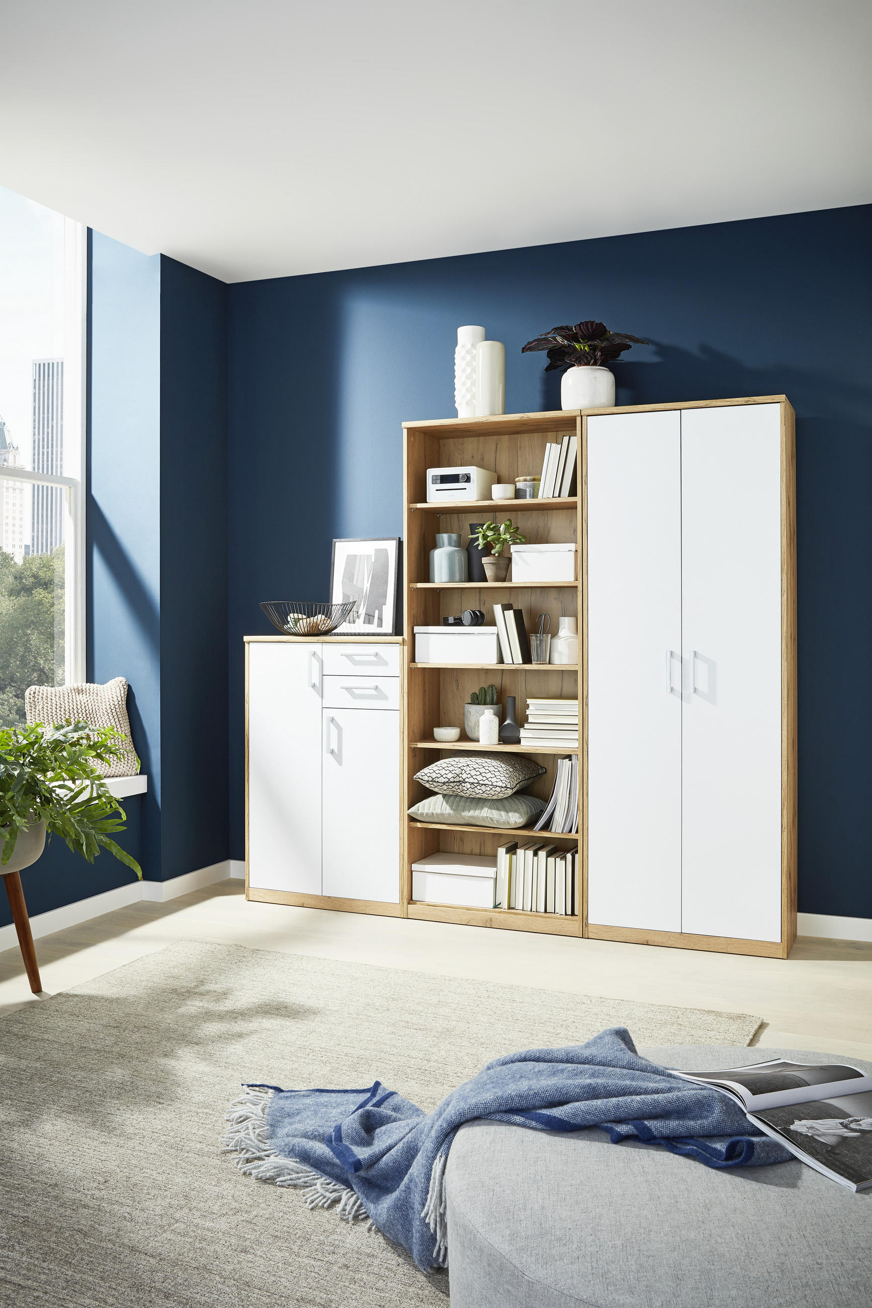 MEHRZWECKSCHRANK Weiß, Eichefarben - Eichefarben/Silberfarben, Basics, Holzwerkstoff/Kunststoff (72/194/36cm) - Xora