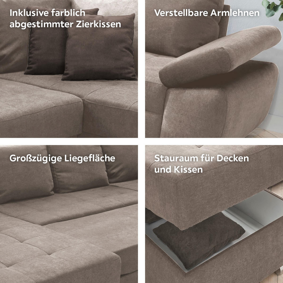 WOHNLANDSCHAFT in Mikrofaser Taupe  - Taupe/Chromfarben, Konventionell, Textil/Metall (157/305/219cm) - Livetastic