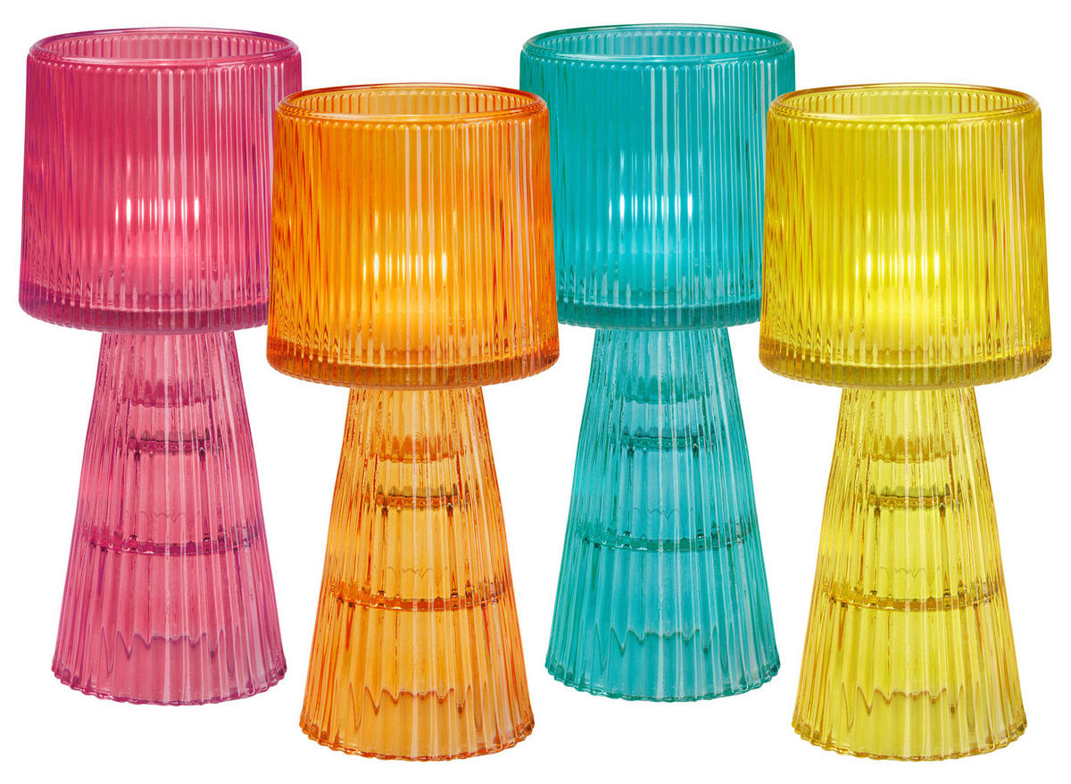 TEELICHTHALTER - Blau/Pink, Design, Glas (7,8/17/7,8cm)