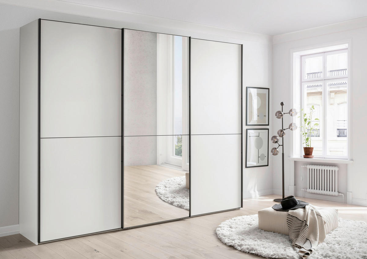 SCHWEBETÜRENSCHRANK 300/217/67 cm 3 Tür(en)-türig Weiß  - Schwarz/Weiß, MODERN, Glas/Holzwerkstoff (300/217/67cm) - Chameo