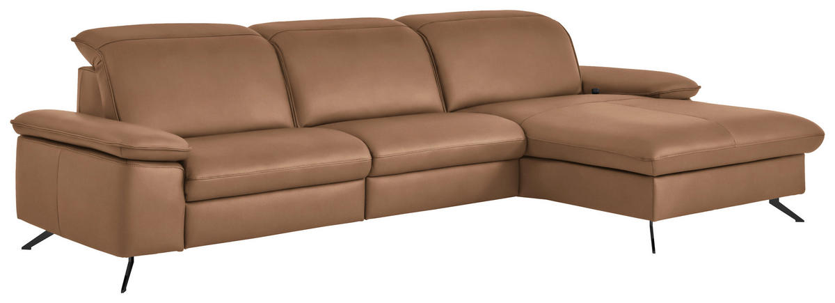 ECKSOFA  Echtleder Hellbraun  - Hellbraun/Schwarz, Design, Leder/Metall (307/169cm) - Beldomo Premium