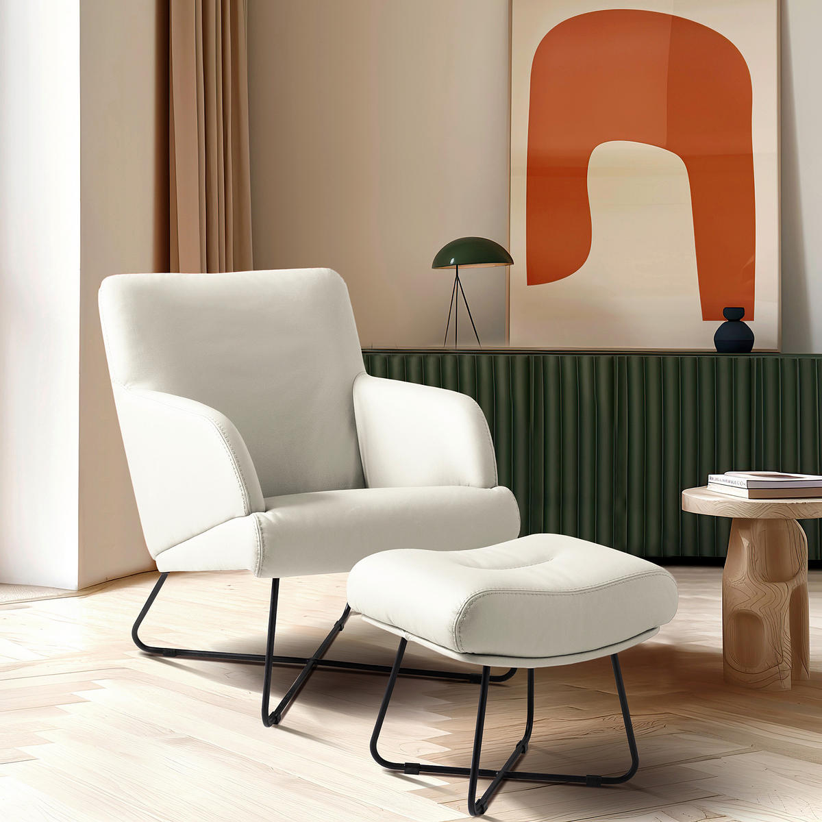 SESSEL in Echtleder Weiß  - Schwarz/Weiß, Design, Leder/Metall (67/87/74cm) - Livetastic