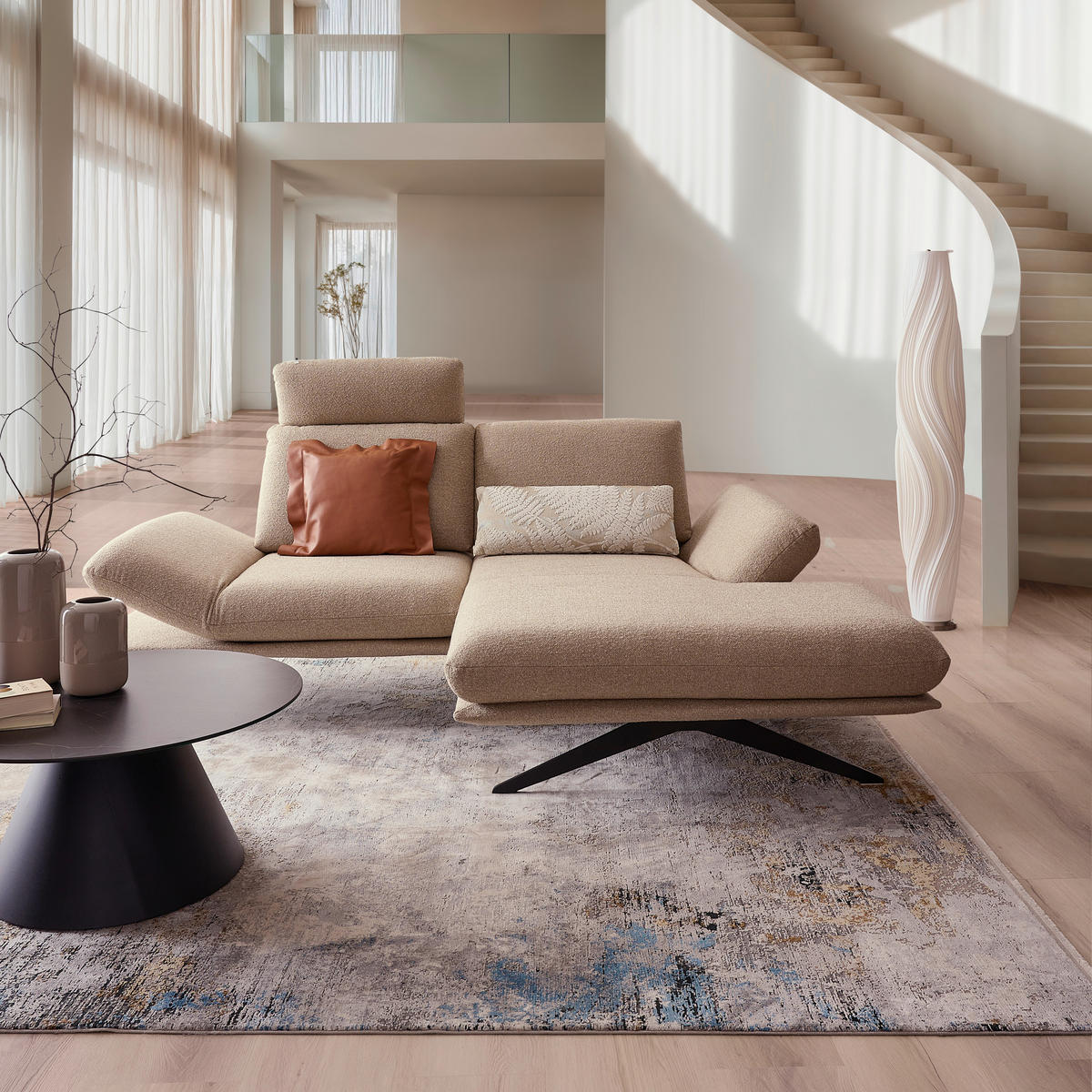 ECKSOFA in Flachgewebe Beige  - Beige/Schwarz, Design, Textil/Metall (234/155cm) - Dieter Knoll