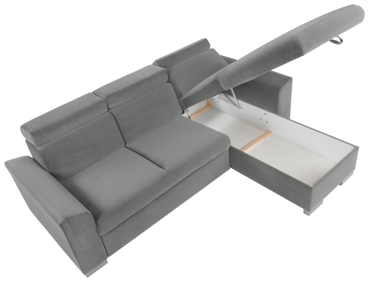 ECKSOFA in Velours Grau  - Alufarben/Grau, Design, Holz/Textil (243/186cm) - MID.YOU