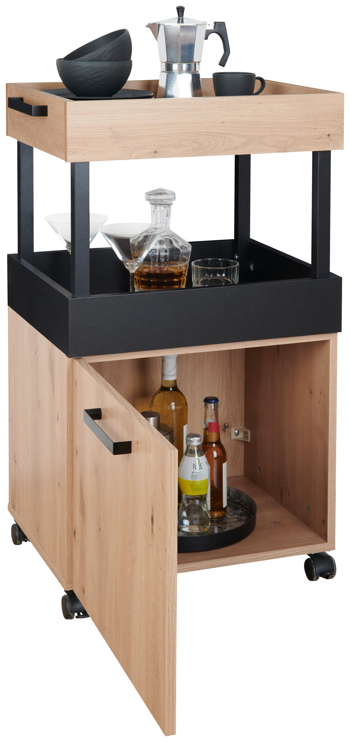 SERVIERWAGEN in Schwarz, Eichefarben  - Eichefarben/Schwarz, Modern, Holzwerkstoff/Metall (50/88/41cm)