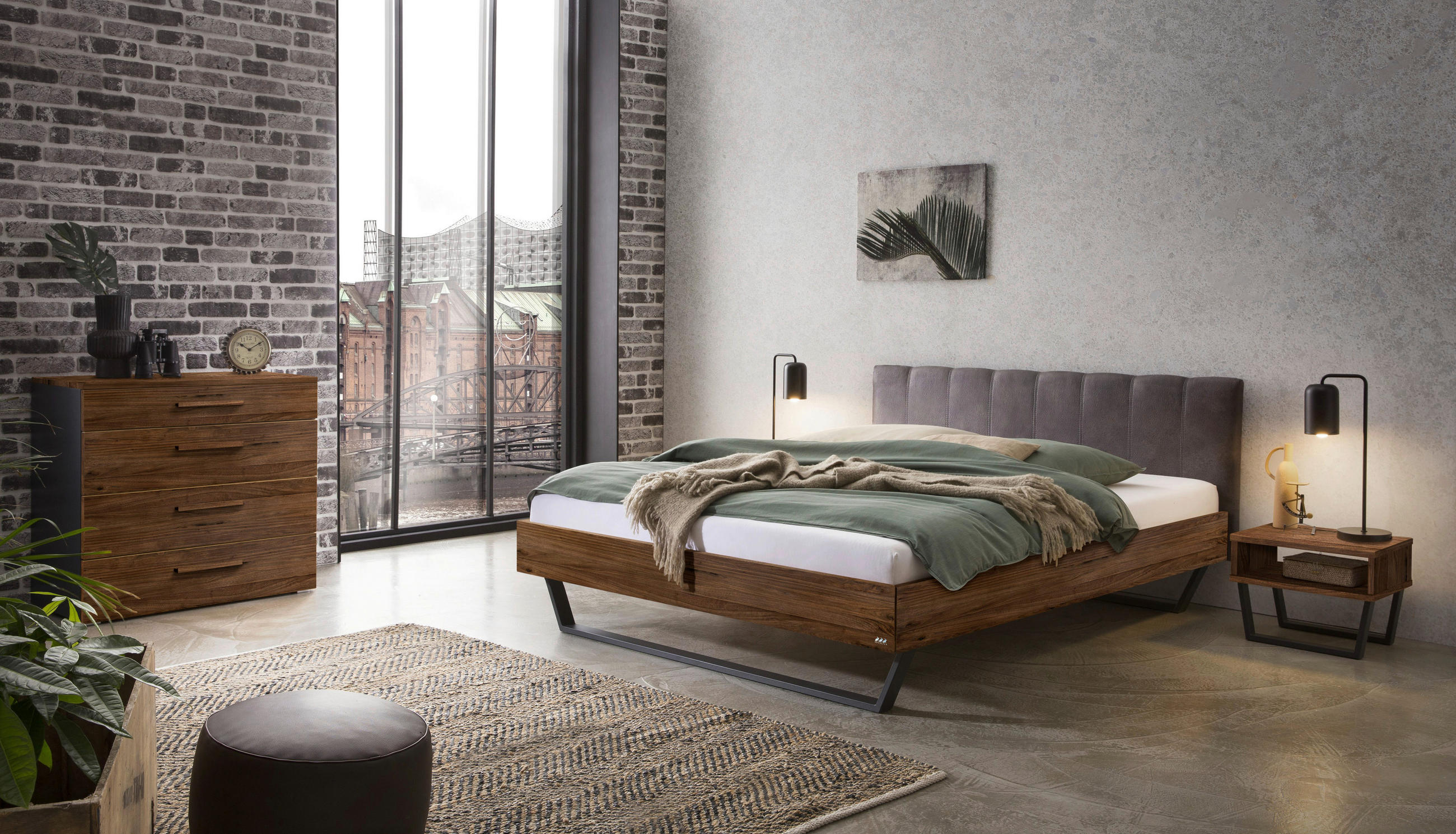 BETT 140/200 cm  in Anthrazit, Nussbaumfarben  - Anthrazit/Nussbaumfarben, KONVENTIONELL, Holz/Metall (140/200cm) - Hasena