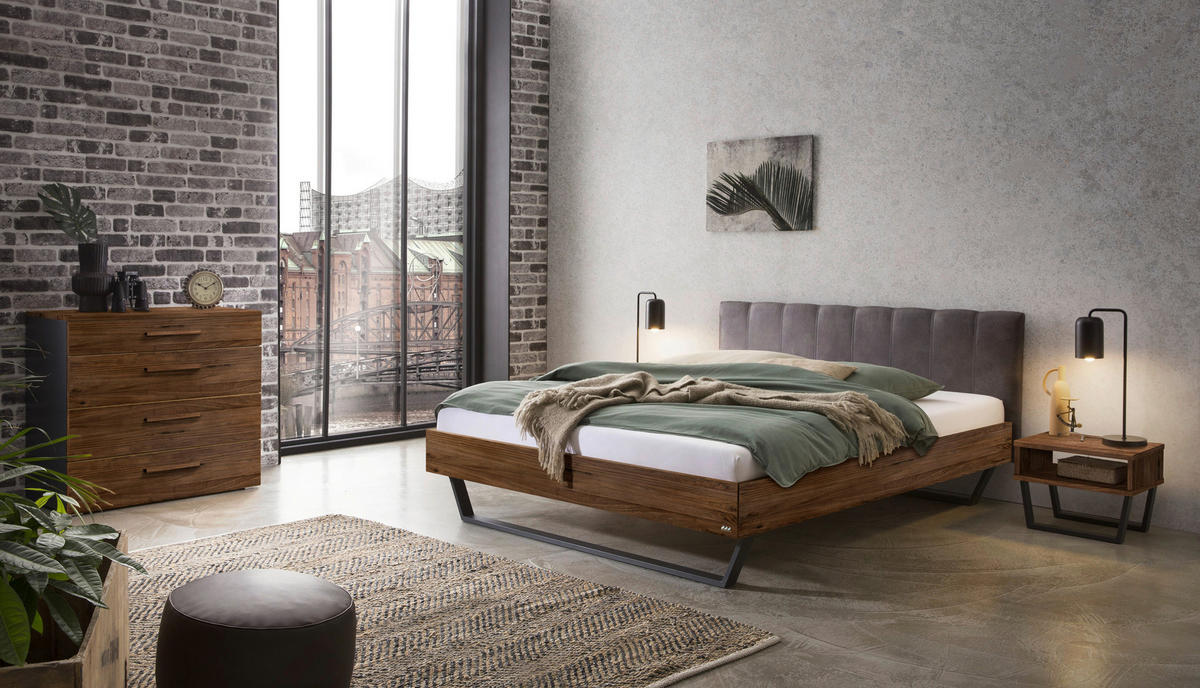BETT 140/200 cm  in Anthrazit, Nussbaumfarben  - Anthrazit/Nussbaumfarben, KONVENTIONELL, Holz/Textil (140/200cm) - Hasena