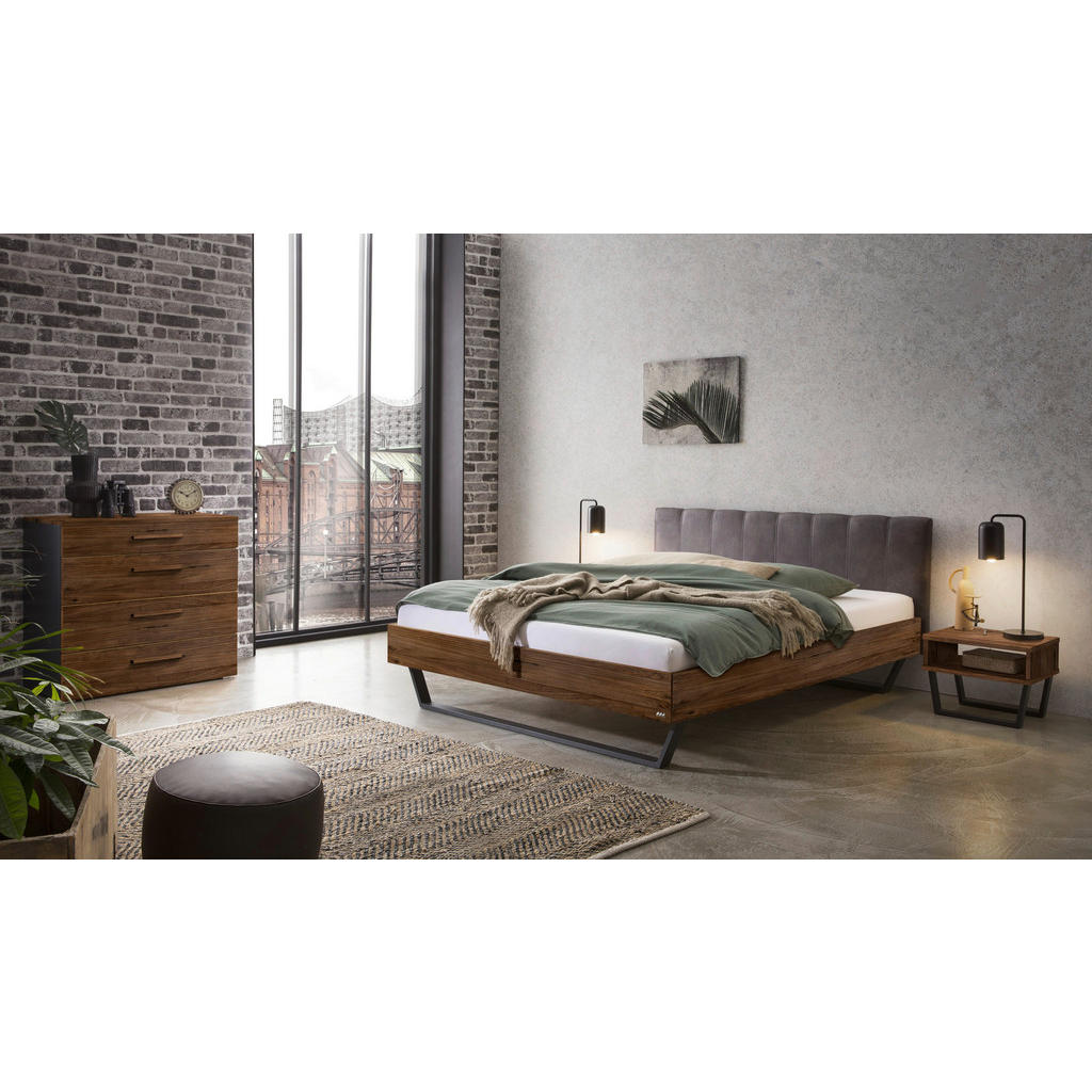 Thumbnail - Hasena Bett, Anthrazit, Nussbaum, Holz, Nussbaum, massiv, Höhe ca. 22 cm, 140x200 cm, gepolstertes Kopfteil, in verschie...