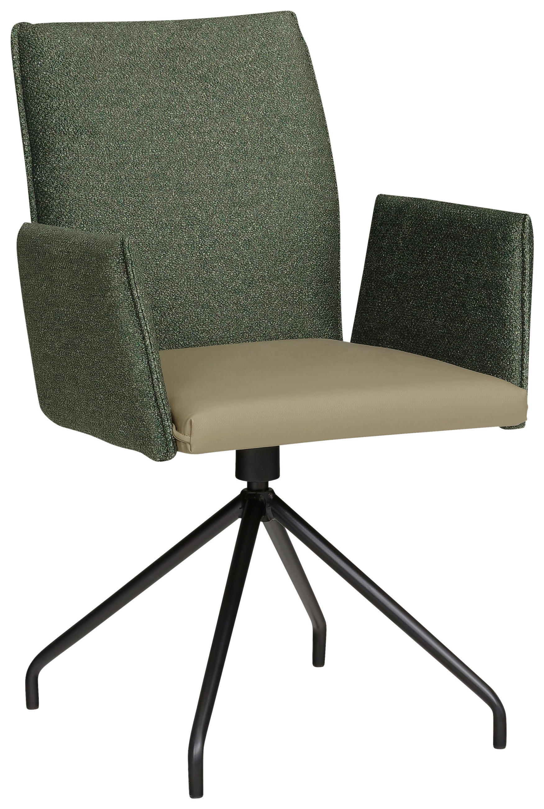 ARMLEHNSTUHL  Stoffauswahl, Typenauswahl, Sitzfläche 360° drehbar Mikrofaser  - Schwarz/Olivgrün, Design, Textil/Metall (60/91/60cm) - Moderano