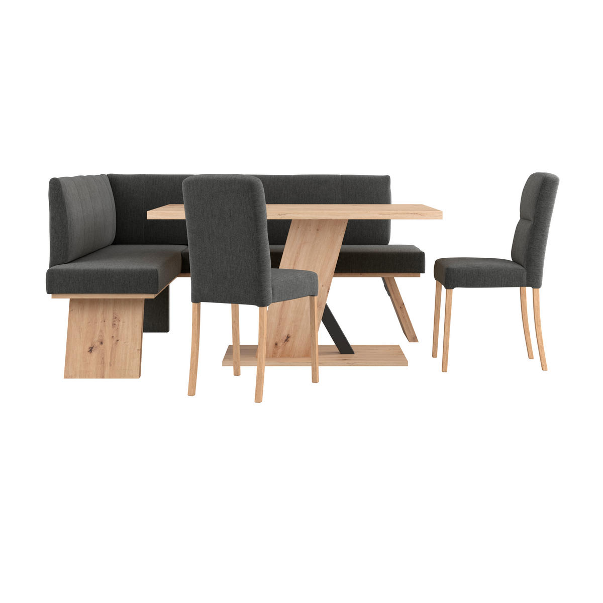 ECKBANK 150/185 cm Webstoff Schwarz   - Eichefarben/Schwarz, KONVENTIONELL, Textil (150/185cm)