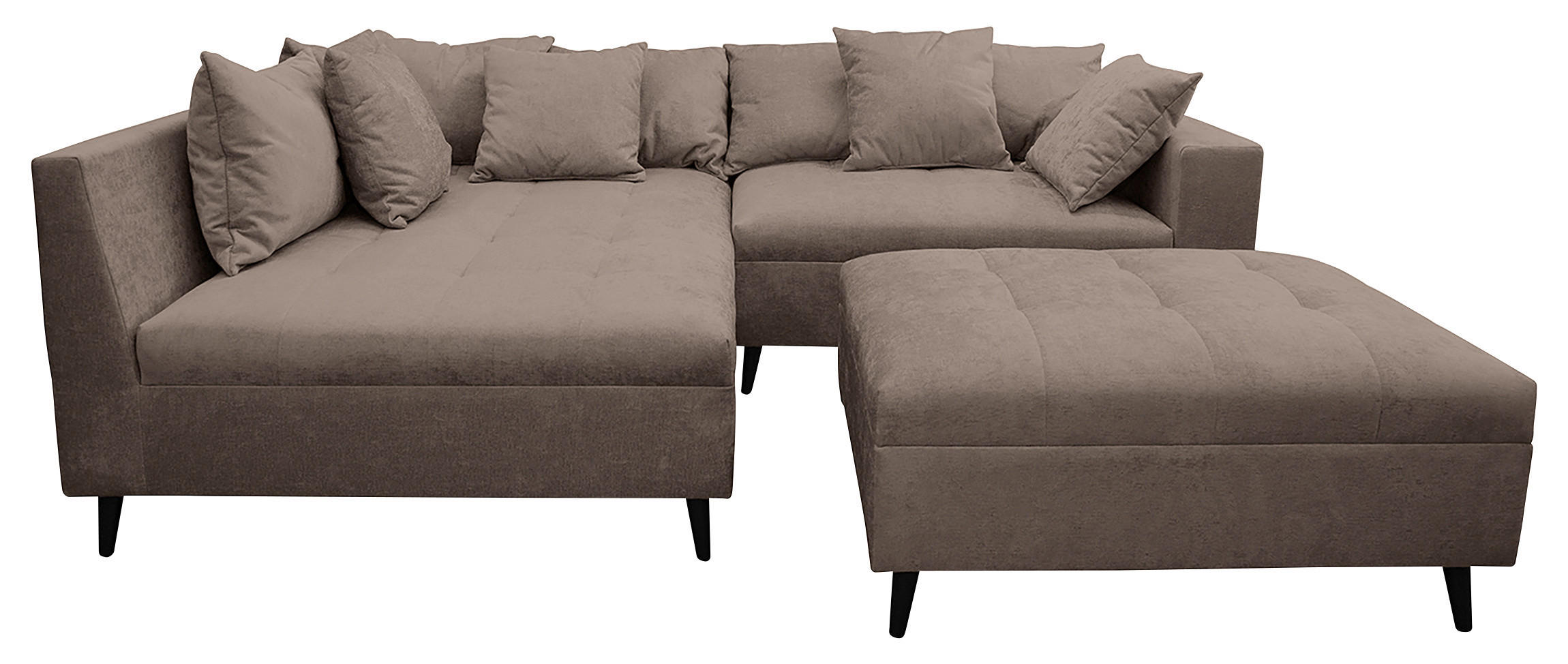 Ecksofa inkl. Hocker in Flachgewebe Braun  174/247 cm  - Schwarz/Braun, Design, Holz/Textil (174/247cm) - MID.YOU