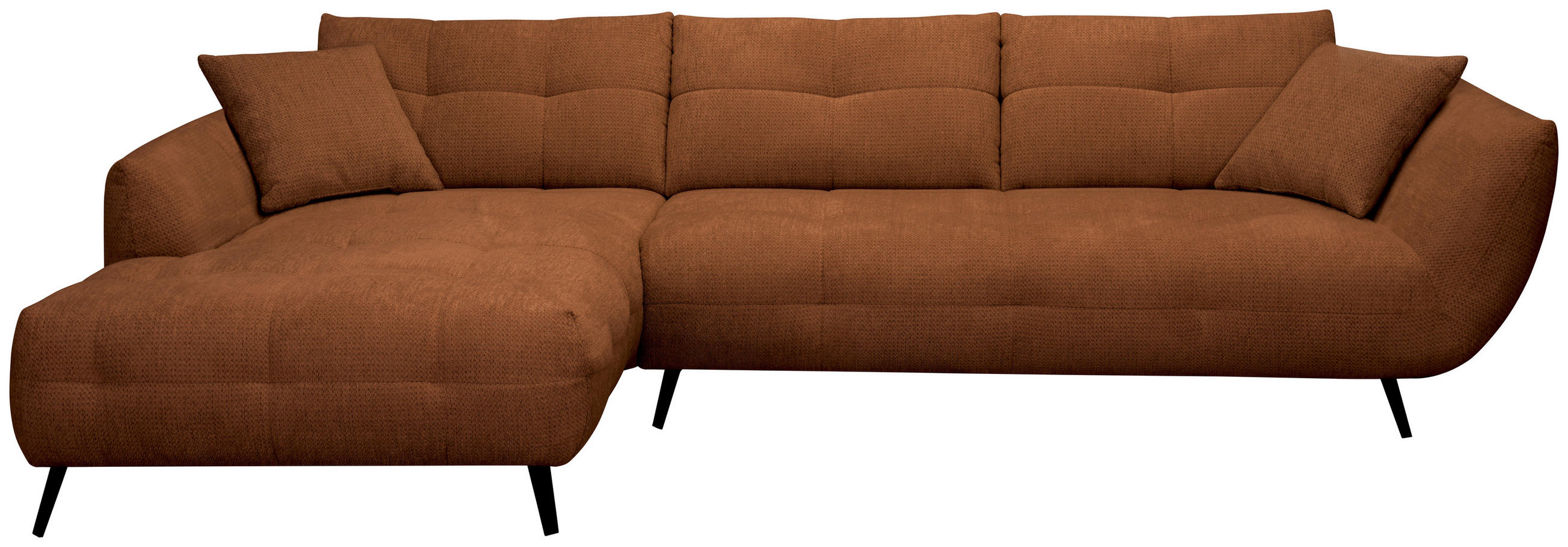 ECKSOFA 215/320 cm  in Chenille Dunkelorange Armlehnenkissen, Rücken echt, Sitztiefenverstellung  215/320 cm  - Dunkelorange/Schwarz, KONVENTIONELL, Textil/Metall (215/320cm) - Hom`in
