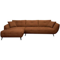 ECKSOFA 215/320 cm  in Chenille Dunkelorange Armlehnenkissen, Rücken echt, Sitztiefenverstellung  215/320 cm  - Dunkelorange/Schwarz, KONVENTIONELL, Textil/Metall (215/320cm) - Hom`in