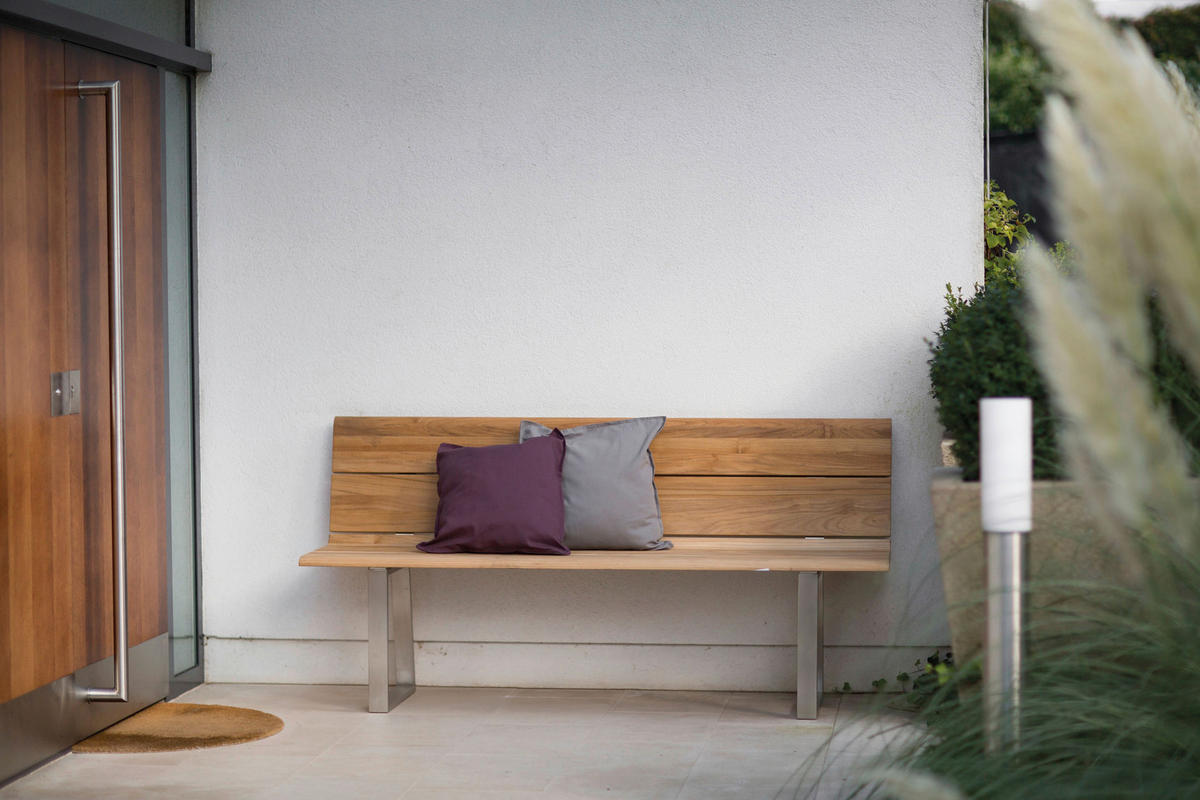 GARTENBANK 200/89/52 cm Teakholz  Edelstahl  - Silberfarben/Teakfarben, Design, Holz/Metall (200/89/52cm)