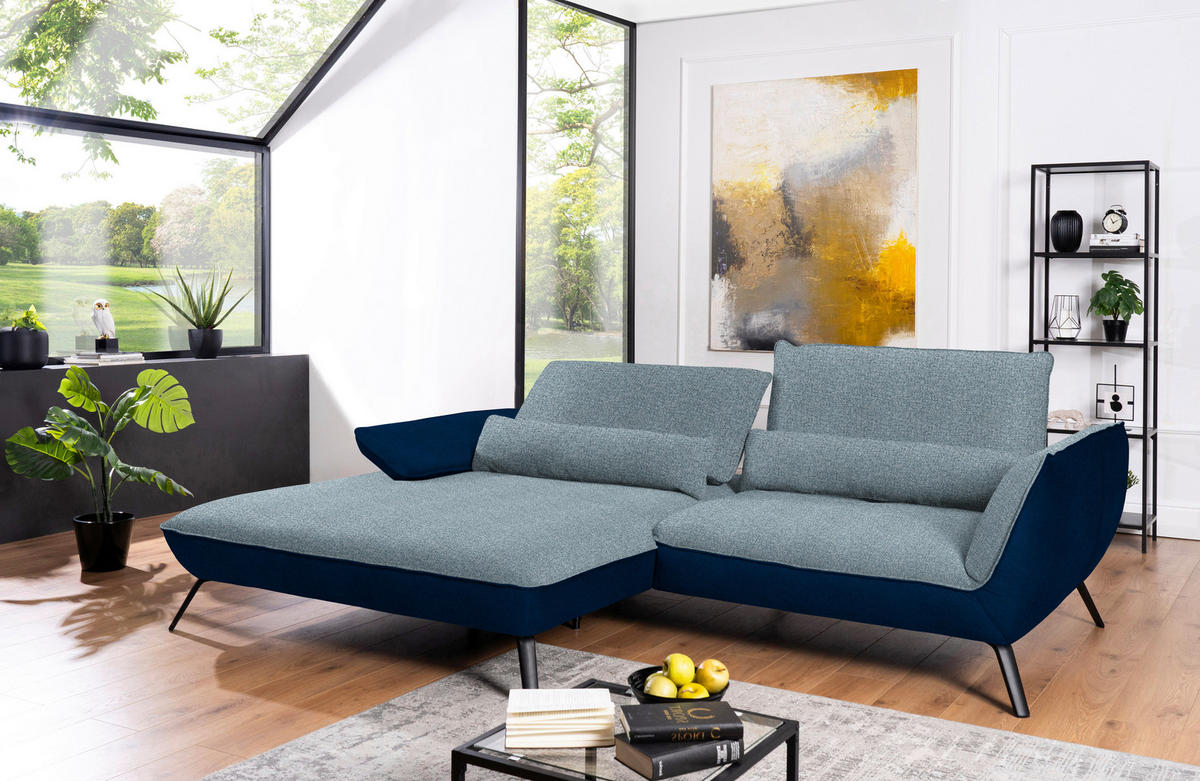 ECKSOFA in Flachgewebe Blau  - Blau/Schwarz, Design, Textil/Metall (191/273cm) - Moderano