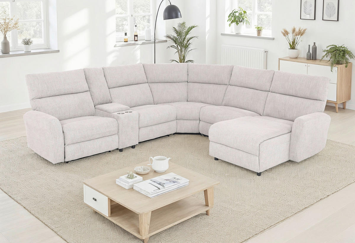 WOHNLANDSCHAFT Hellgrau Webstoff  - Hellgrau/Schwarz, KONVENTIONELL, Kunststoff/Textil (325/107/302cm) - MID.YOU