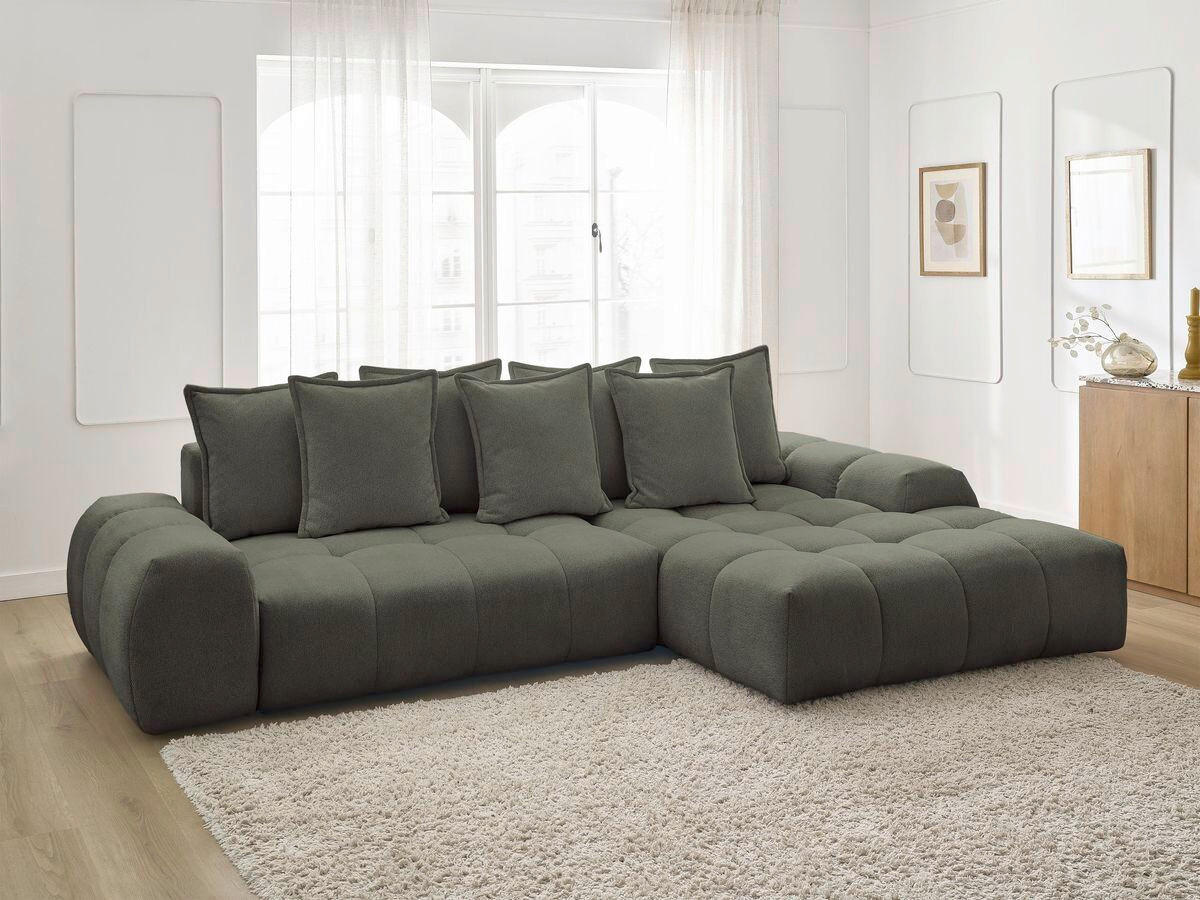 ECKSCHLAFSOFA EVEREST  mit Rücken echt, Armteil links, Armteil rechts Flachgewebe Grün  - Schwarz/Grün, MODERN, Kunststoff/Textil (318/180cm) - Livetastic