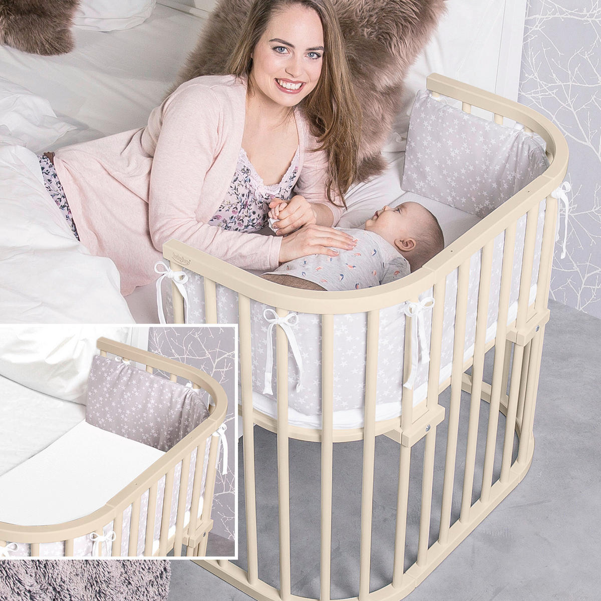 BEISTELLBETT 87/46/79 cm  - Beige, Basics, Holz (87/46/79cm) - Babybay