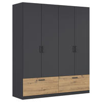 KLEIDERSCHRANK 181/210/54 cm 4-türig Grau, Eiche Artisan  - Eiche Artisan/Grau, Basics, Holzwerkstoff/Metall (181/210/54cm) - Rauch Möbel