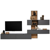 WOHNWAND 4-teilig  in Graphitfarben, Wildeiche 334,5/217,4/37,1 cm  - Wildeiche/Schwarz, Design, Glas/Holz (334,5/217,4/37,1cm) - Dieter Knoll