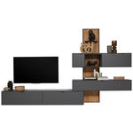 WOHNWAND 4-teilig  in Graphitfarben, Wildeiche  334,5/217,4/37,1 cm  - Wildeiche/Schwarz, Design, Glas/Holz (334,5/217,4/37,1cm) - Dieter Knoll