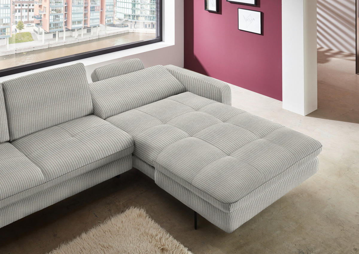 ECKSOFA in Cord Hellgrün  302/178 cm  - Schwarz/Hellgrün, Design, Textil/Metall (302/178cm) - Beldomo Style