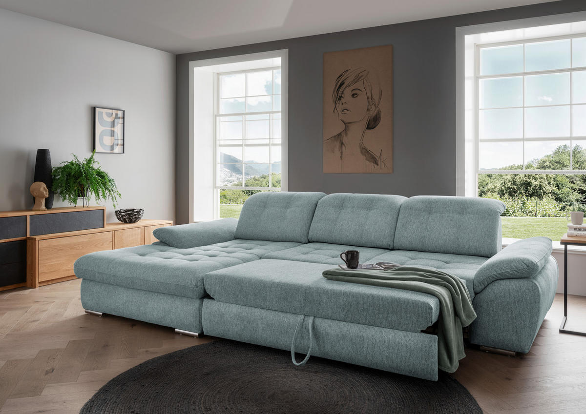 ECKSOFA Blau Chenille  - Chromfarben/Blau, MODERN, Textil/Metall (184/314cm) - Livetastic