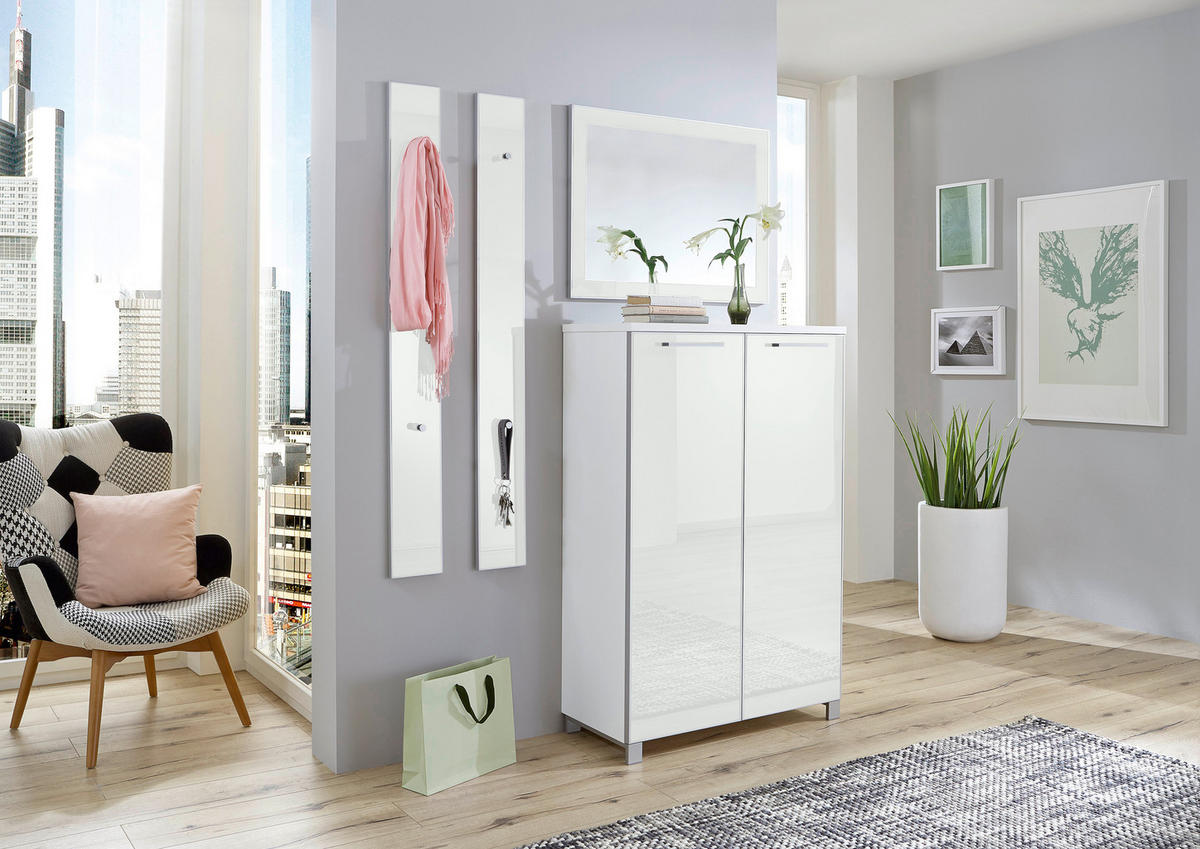 GARDEROBE 4-teilig  in 135/195/37 cm  - Weiss, Design, Glas/Holzwerkstoff (135/195/37cm)