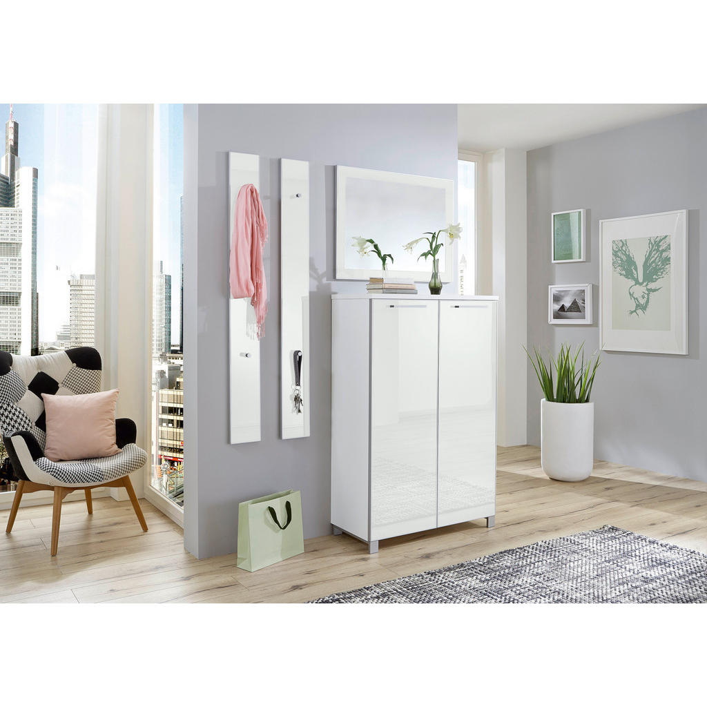 Thumbnail - Xxxl Garderobe Santina, Weiß, Glas, Holzwerkstoff, 4-teilig, 135x195x37 cm, Goldenes M, Made in Germany, DGM-Klimapakt, ...