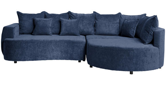 ECKSOFA Dunkelblau Chenille  inkl. Zierkissen, Rückenkissen, Bettkasten, Schlaffunktion, Rücken echt  - Schwarz/Dunkelblau, Design, Kunststoff/Textil (307/194cm) - Carryhome