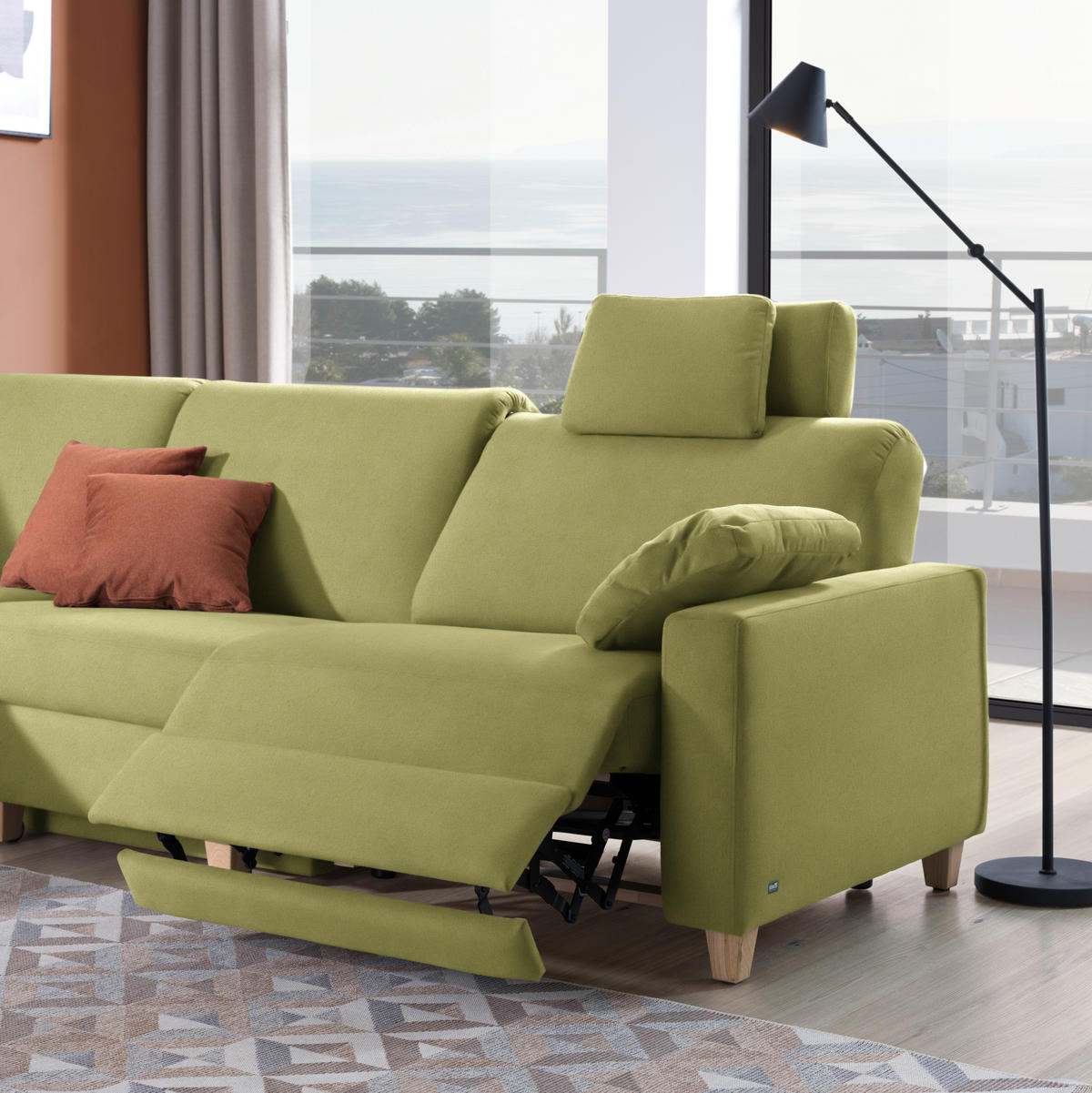 ECKSOFA in Flachgewebe Hellgrün  203/261 cm  - Eichefarben/Hellgrün, KONVENTIONELL, Holz/Textil (203/261cm) - Sedda