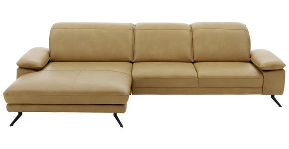 ECKSOFA in Echtleder Hellbraun  - Hellbraun/Schwarz, Design, Leder/Metall (328/193cm) - Dieter Knoll