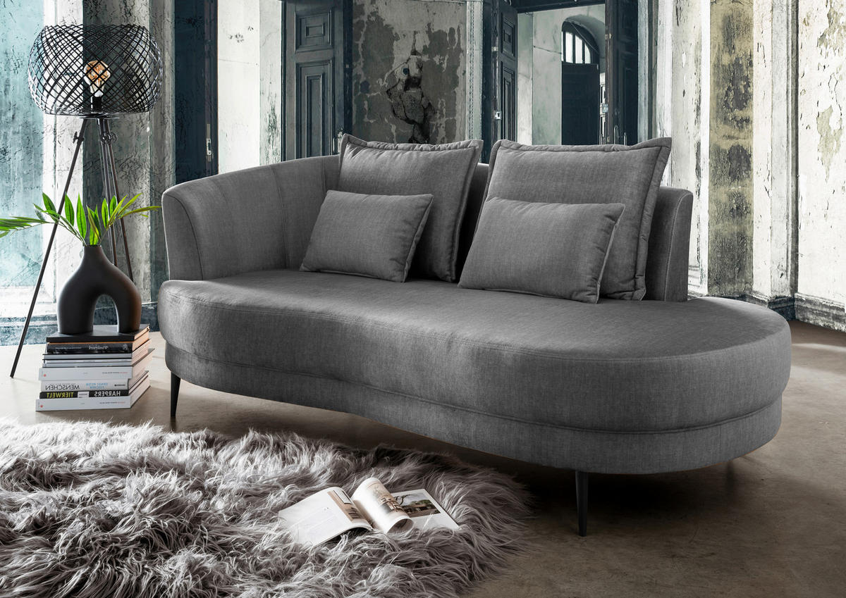 OTTOMANE Velours Grau  - Schwarz/Grau, MODERN, Textil/Metall (211/85/101cm) - Livetastic