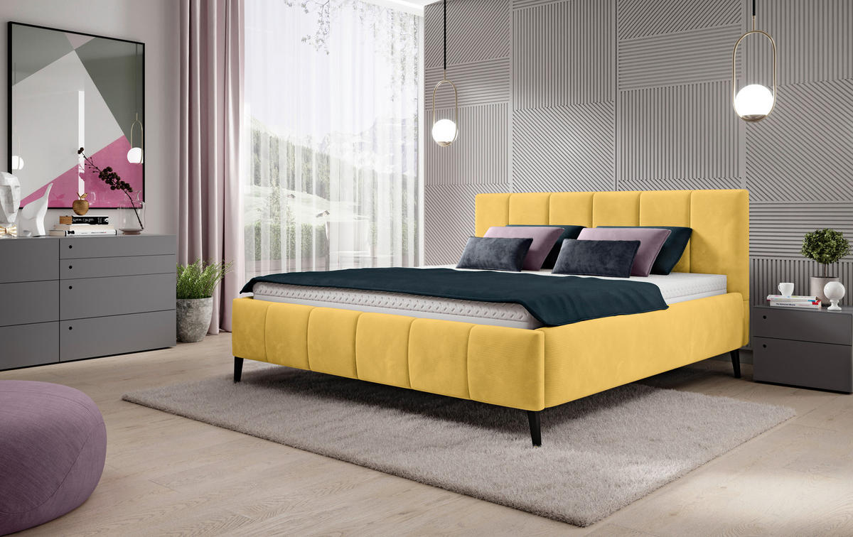 POLSTERBETT 180/200 cm  in Gelb  - Gelb/Schwarz, Trend, Holz/Textil (180/200cm) - home24