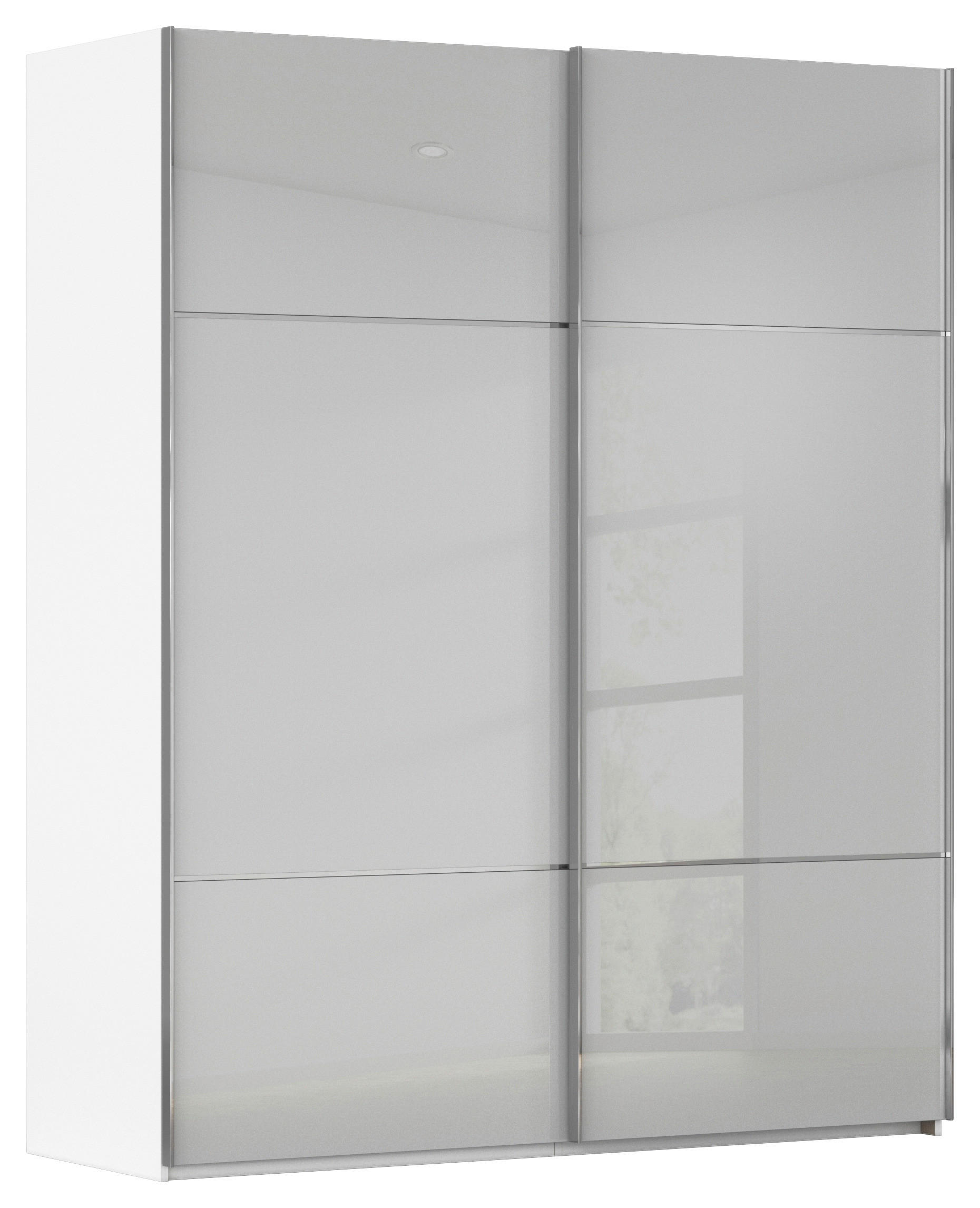 SCHWEBETÜRENSCHRANK in Grau, Weiß  - Chromfarben/Weiß, KONVENTIONELL, Glas/Holzwerkstoff (201/223/67cm) - Novel