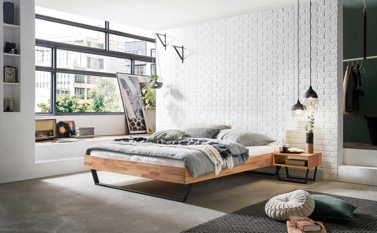 BETT 180/200 cm  in Anthrazit, Kernbuche  - Anthrazit/Kernbuche, KONVENTIONELL, Holz/Metall (180/200cm) - Hasena