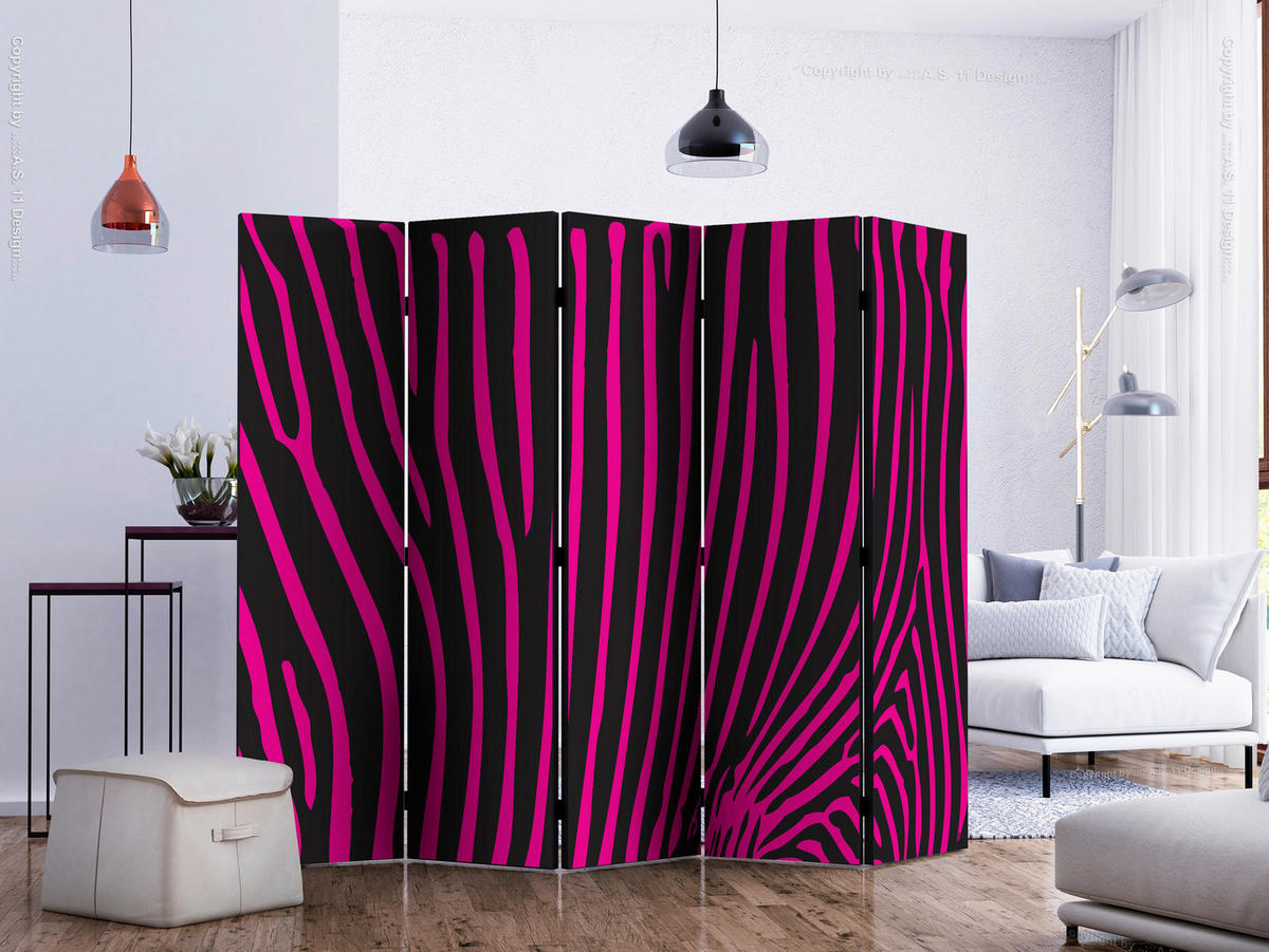 Paravent doppeltseitig mit 5  Flügel - Pink/Schwarz, Basics, Holz/Textil (225/172/2cm) - artgeist