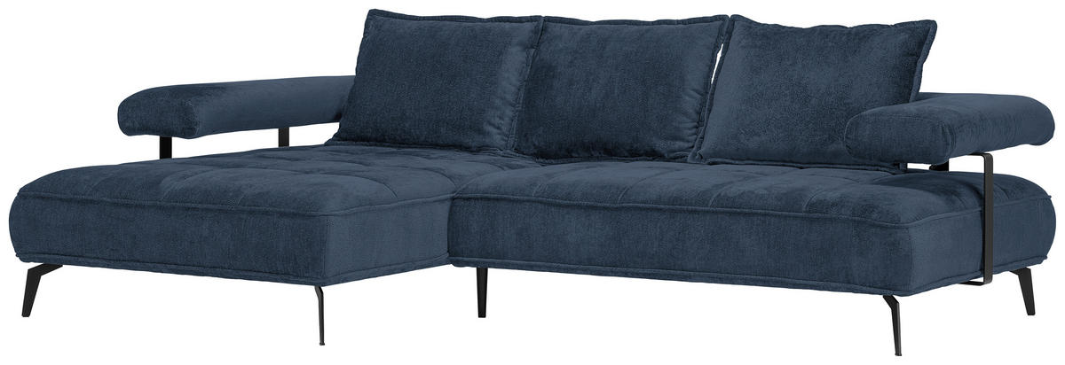 ECKSOFA in Webstoff Dunkelblau  180/266 cm  - Schwarz/Dunkelblau, Design, Textil/Metall (180/266cm) - Welnova