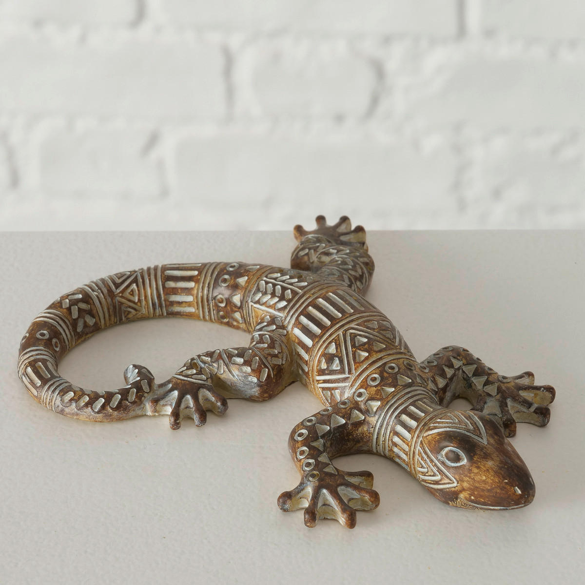 DEKOEIDECHSE - Braun/Weiß, LIFESTYLE, Kunststoff (18/12/2cm)